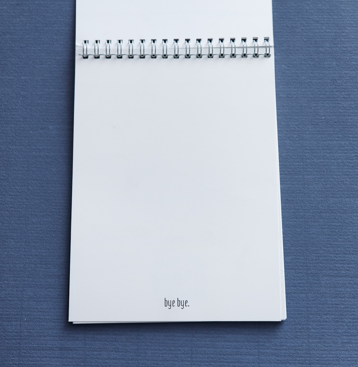 letzte seite im specimen auf der nur 'bye' steht, schwarz auf weiß