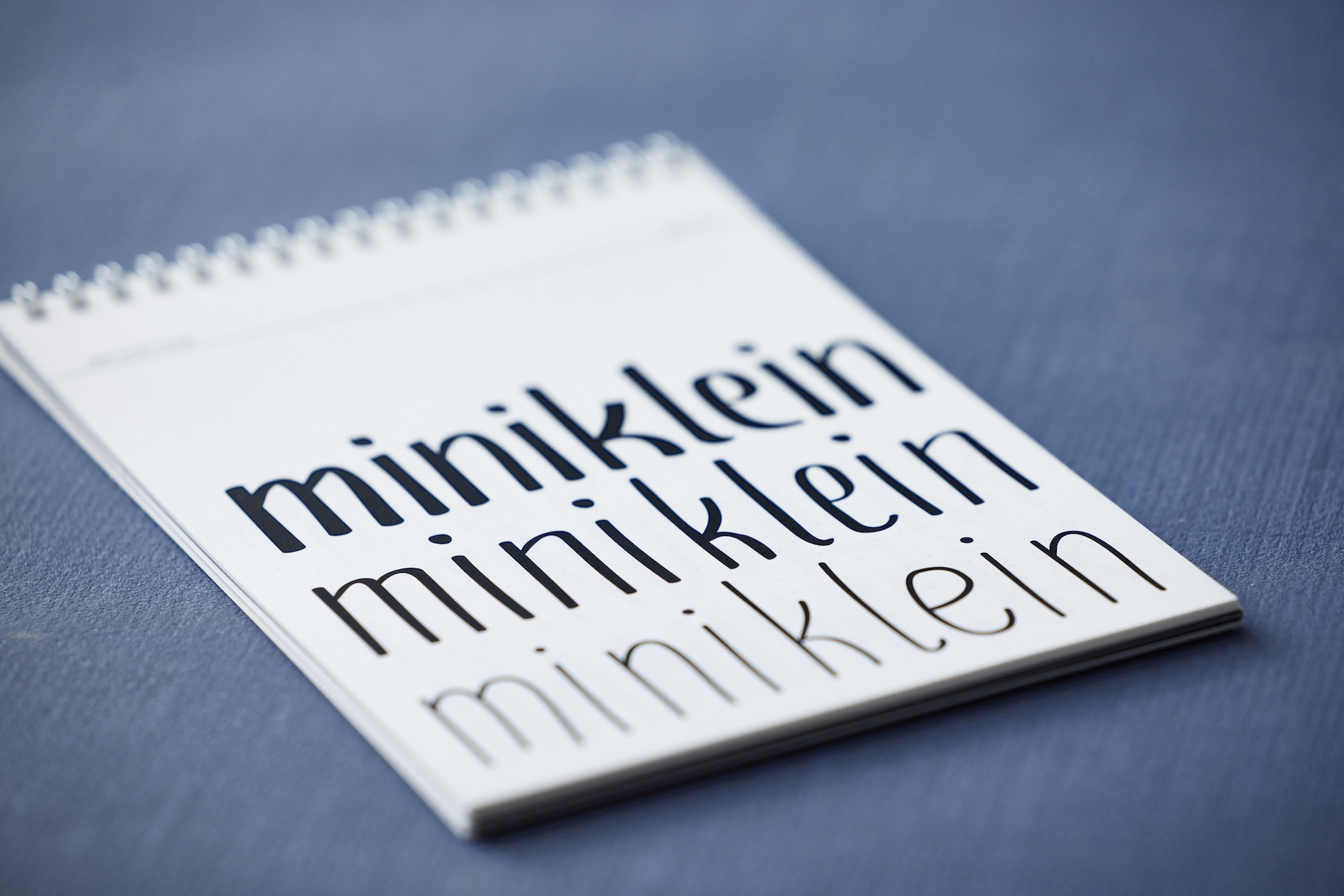 nahaufnahme des wortes 'miniklein' in allen 3 schriftschnitten