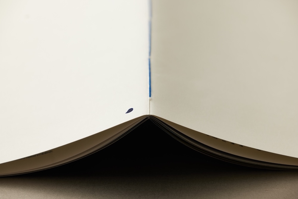 detailaufnahem der bindung und des backcovers, auf dem backcover ist nur ein punkt in meiner schriftart